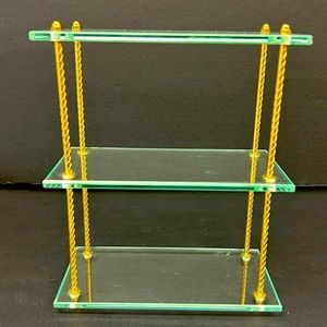 Vintage 6 x 3 x 7 “ small 3 shelve  glass and brass miniature display rack